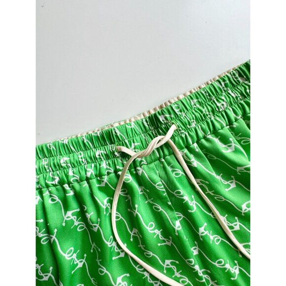 NWOT SANDRO Voillier Green Anchor Print Satin Pajama Playsuit Set, Size 3/42 - Picture 10 of 16